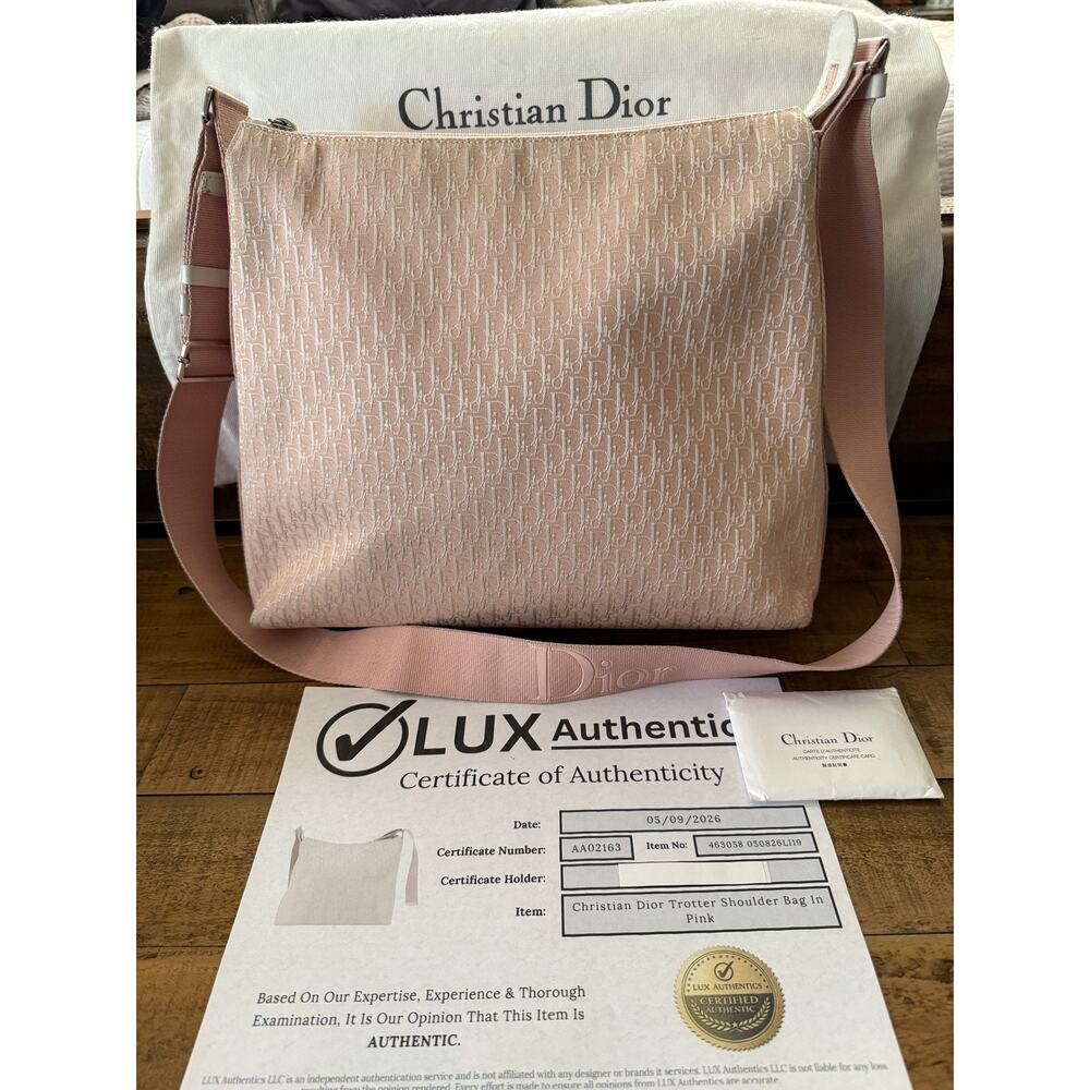 Christian Dior Crossbody Bag Womens Medium Pink Trotter Canvas Italy Dust Bag